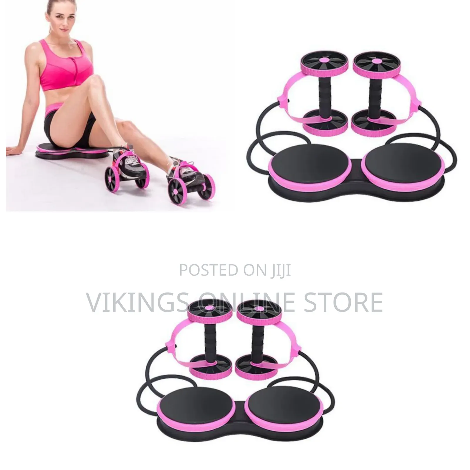 Multi-Functional Pink and Black Abdominal Exercise Roller Kit