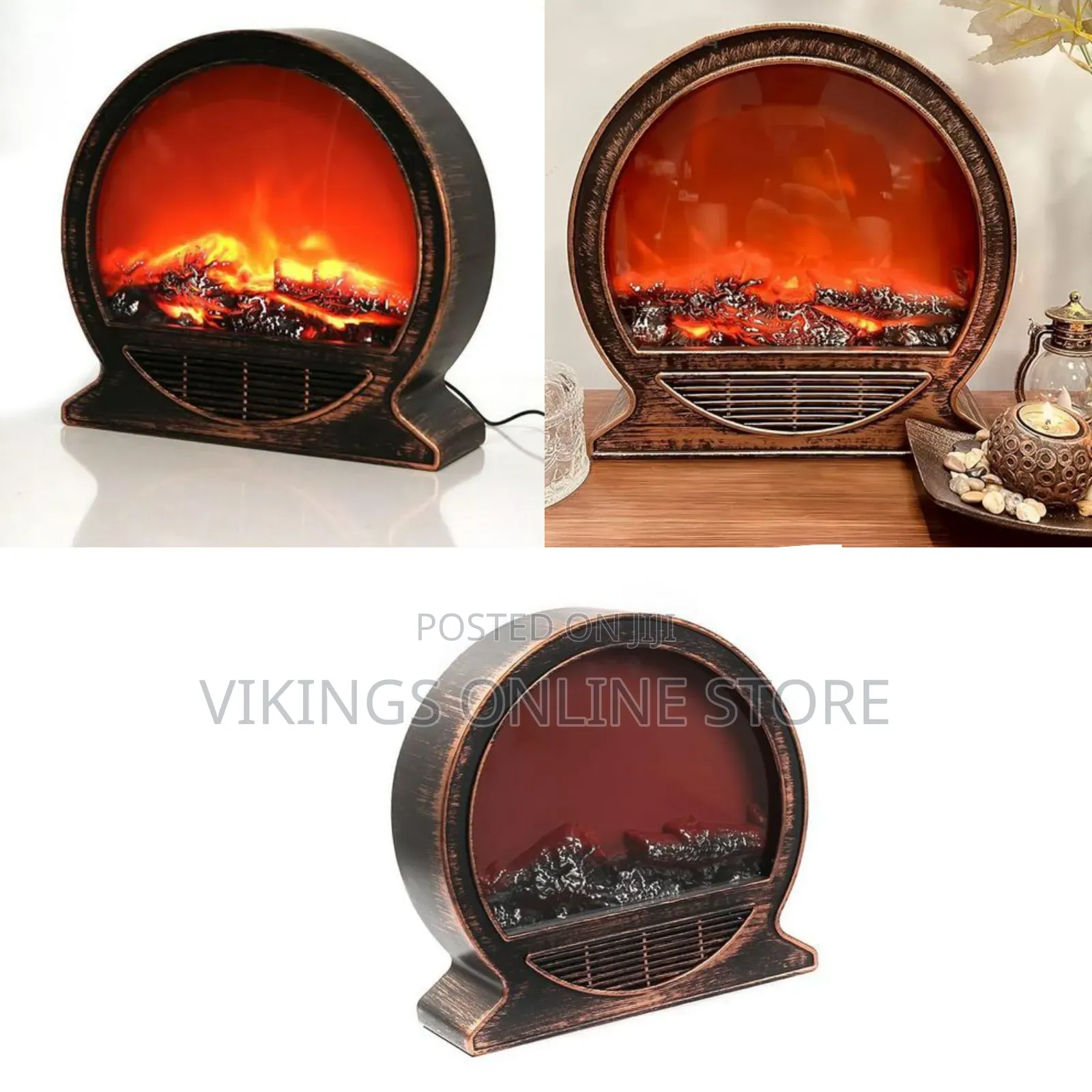 Tabletop Simulated LED Fireplace Lantern With a Faux Antique Copper