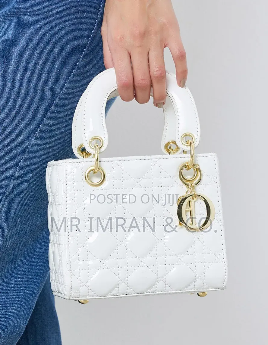 White Patent Quilted Top-Handle Handbag