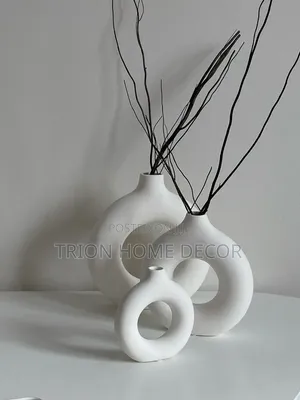 3 Piece Handmade Donut Gypsum Flower Vase Stylish Bedside Decor.