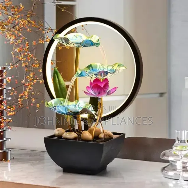 LED Tabletop Water Fountain With 3-Tier Waterfall & Decorative Ring