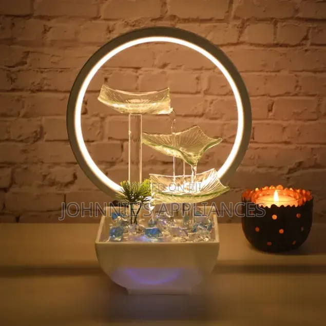LED Tabletop Water Fountain With 3-Tier Waterfall & Decorative Ring