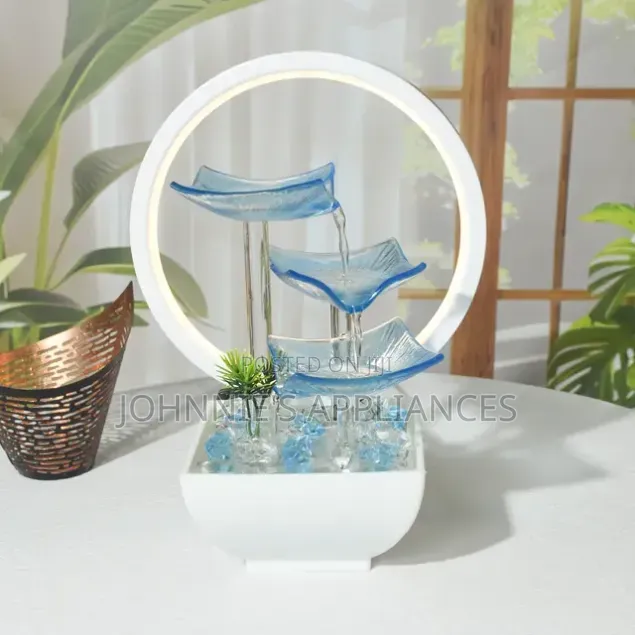 LED Tabletop Water Fountain With 3-Tier Waterfall & Decorative Ring