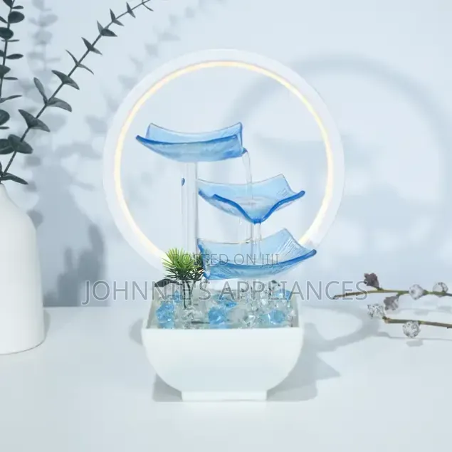 LED Tabletop Water Fountain With 3-Tier Waterfall & Decorative Ring