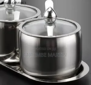 Stainless Steel Spice/Condiment Jar 2-Piece Set With Tray