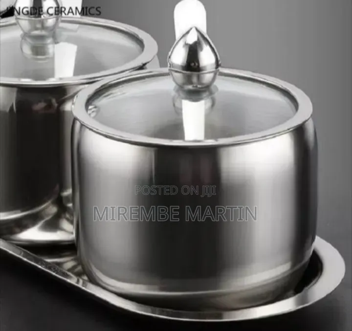 Stainless Steel Spice/Condiment Jar 2-Piece Set With Tray