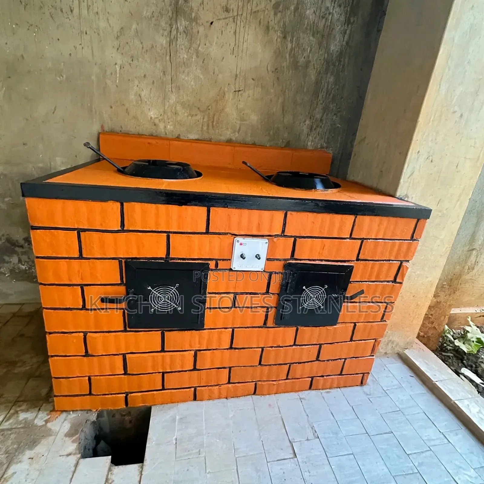 :* 2-Burner Orange Brick Charcoal Stove With Fans and Switches