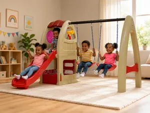 3-in-1 Kids Indoor Playset| Slide| Swings & Playhouse!
