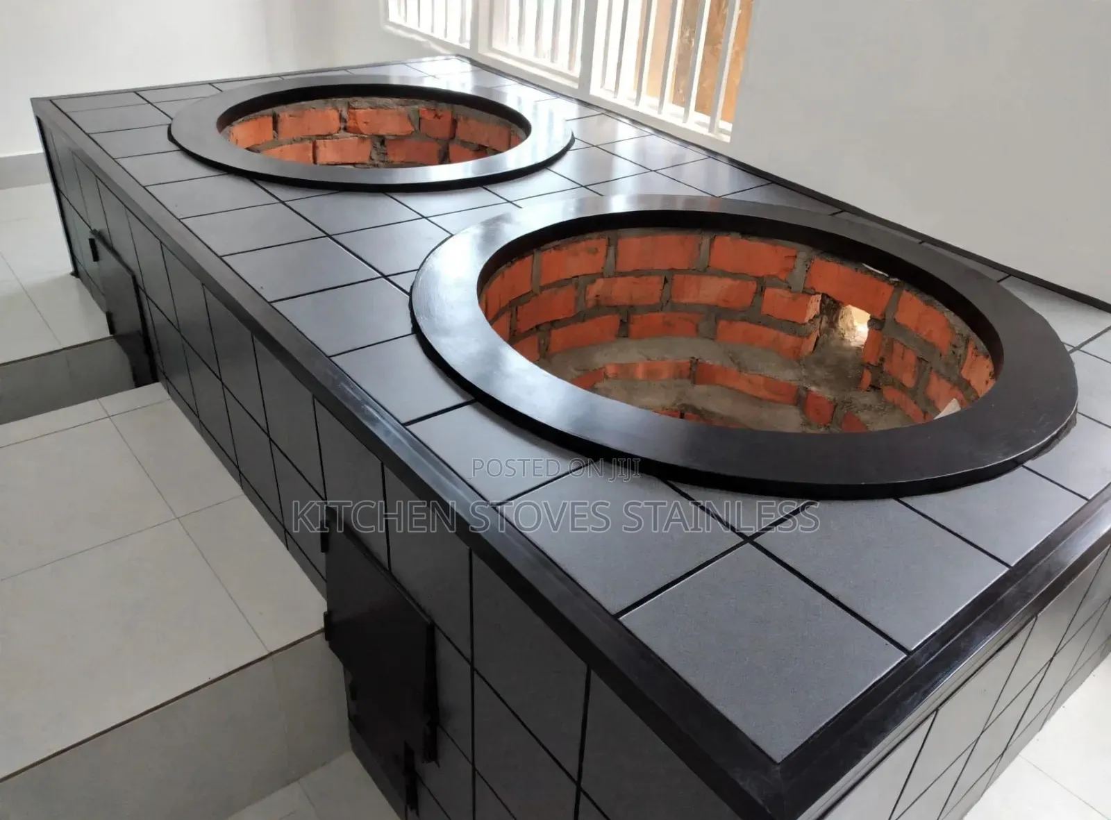 2-Burner Institutional Firewood Stove - Black Tiles