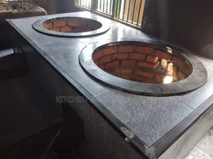 2-Burner Institutional Firewood Stove - Black Tiles