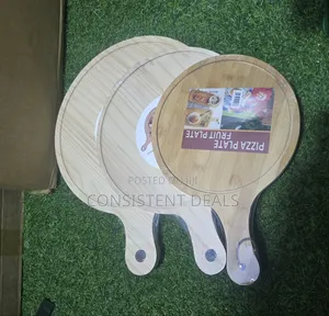 Set of Wooden Pizza and Fruit Serving Plates