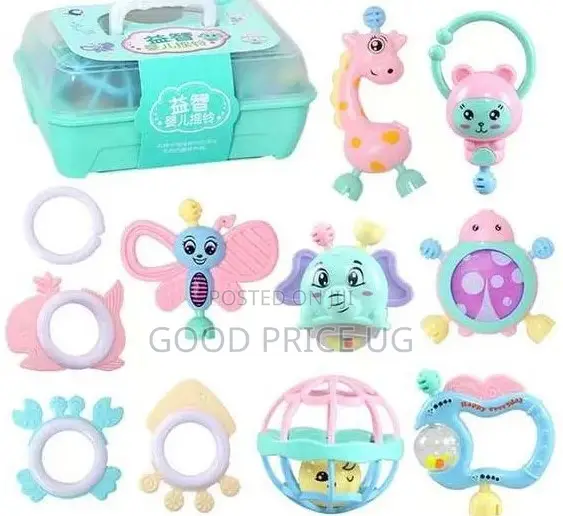 11-Piece Multi-Shaped Baby Rattle and Teether Toy Set.