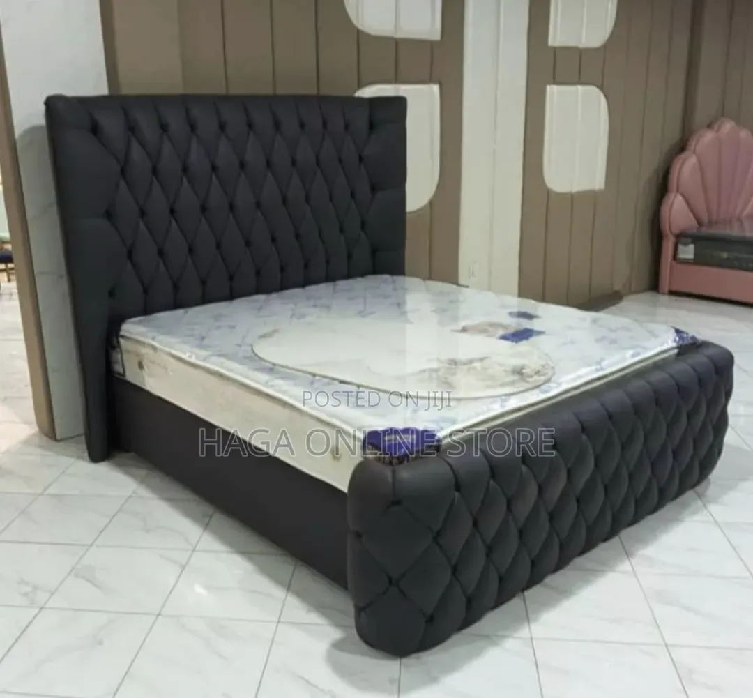 Upholstered Leather King Size Bed