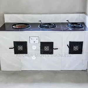 3-Burner White Marble Firewood Stove With Electric Fans