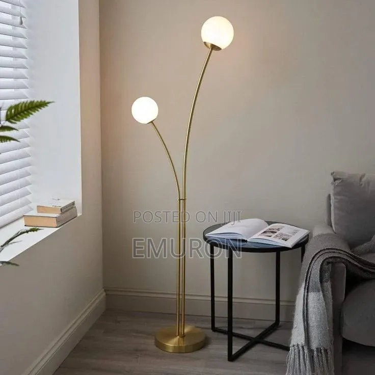 Metallic Standing Floor Lamp With Two Bulbs