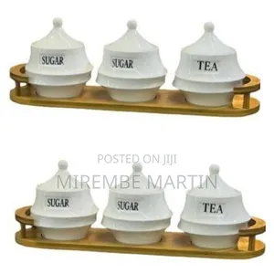 Elegant Ceramic Canister Set With Wooden Stand