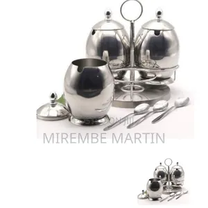 3-Piece Stainless Steel Condiment Set With Stand and Spoons