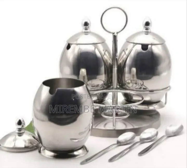 3-Piece Stainless Steel Condiment Set With Stand and Spoons