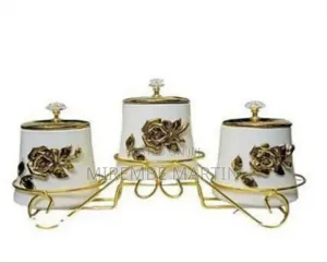 Elegant 3-Piece Ceramic Canister Set With Gold Floral Embellishments