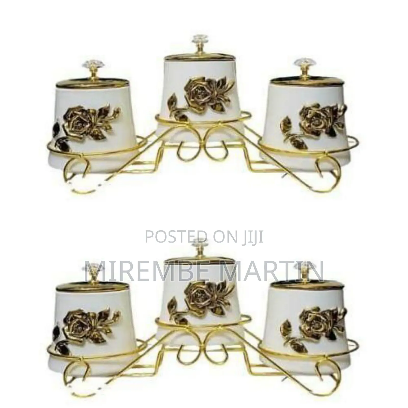 Elegant 3-Piece Ceramic Canister Set With Gold Floral Embellishments