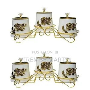 Elegant 3-Piece Ceramic Canister Set With Gold Floral Embellishments