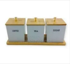 Elegant Coffee, Tea, and Sugar Canister Set With Bamboo Lids and Tray