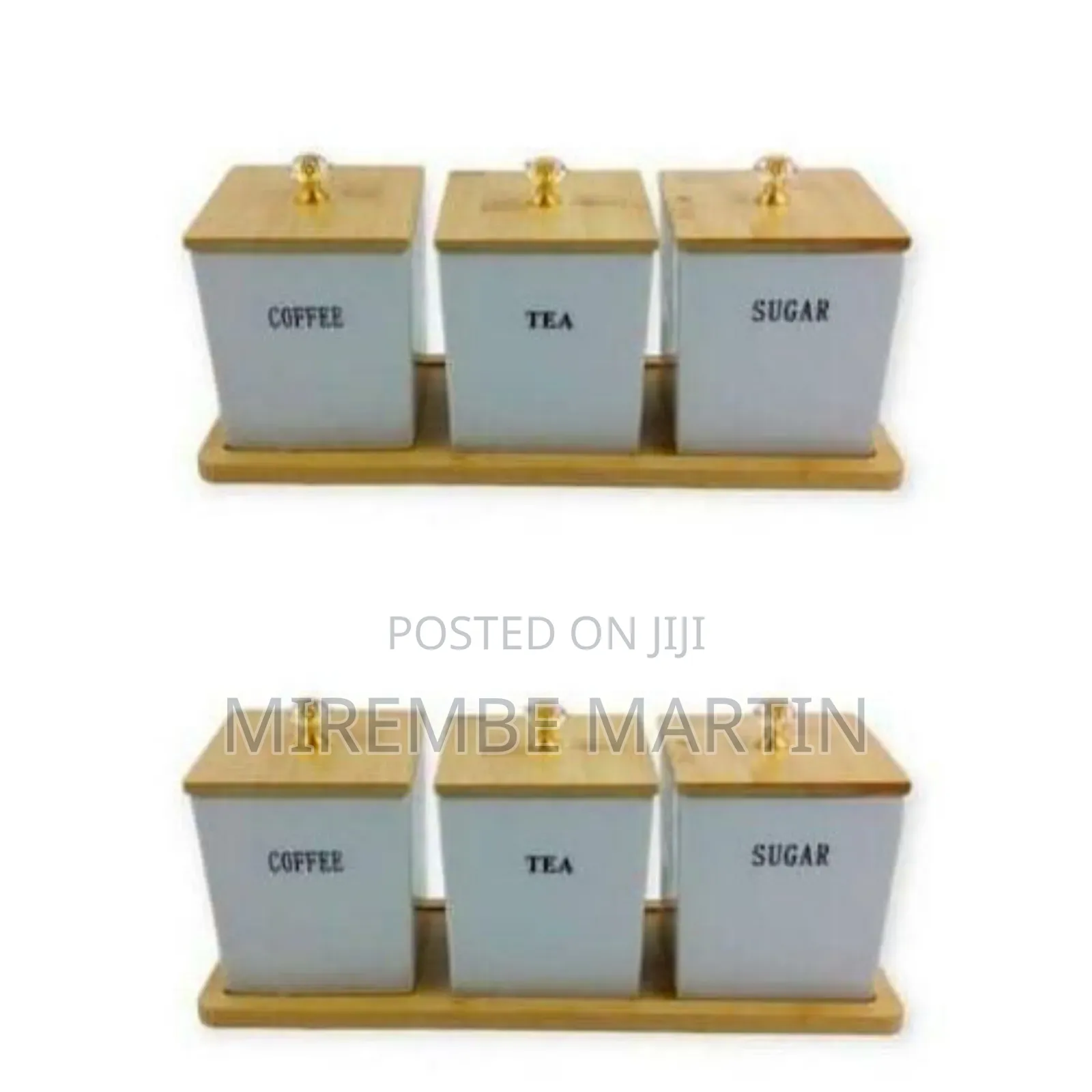 Elegant Coffee, Tea, and Sugar Canister Set With Bamboo Lids and Tray