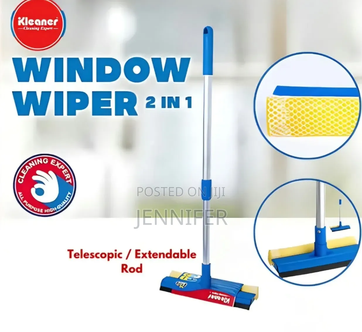 2-in-1 Telescopic Aluminum Sponge and Rubber Window Cleaner