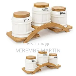 Elegant Ceramic Canister Set With Bamboo Stand