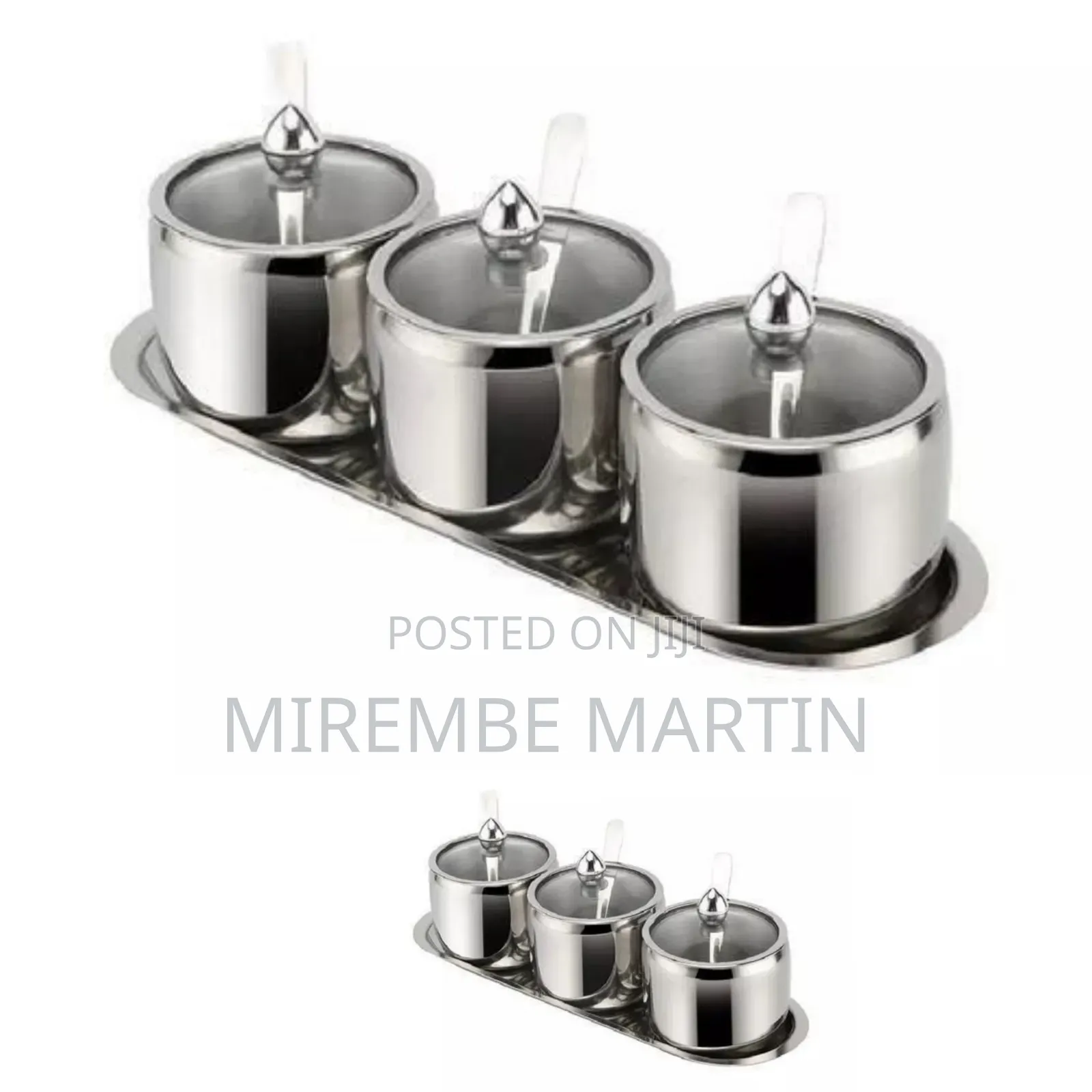 3-Piece Stainless Steel Spice Jar Set With Serving Tray