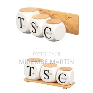 Unique Square/Round Ceramic Tea, Sugar, and Coffee Canister Set