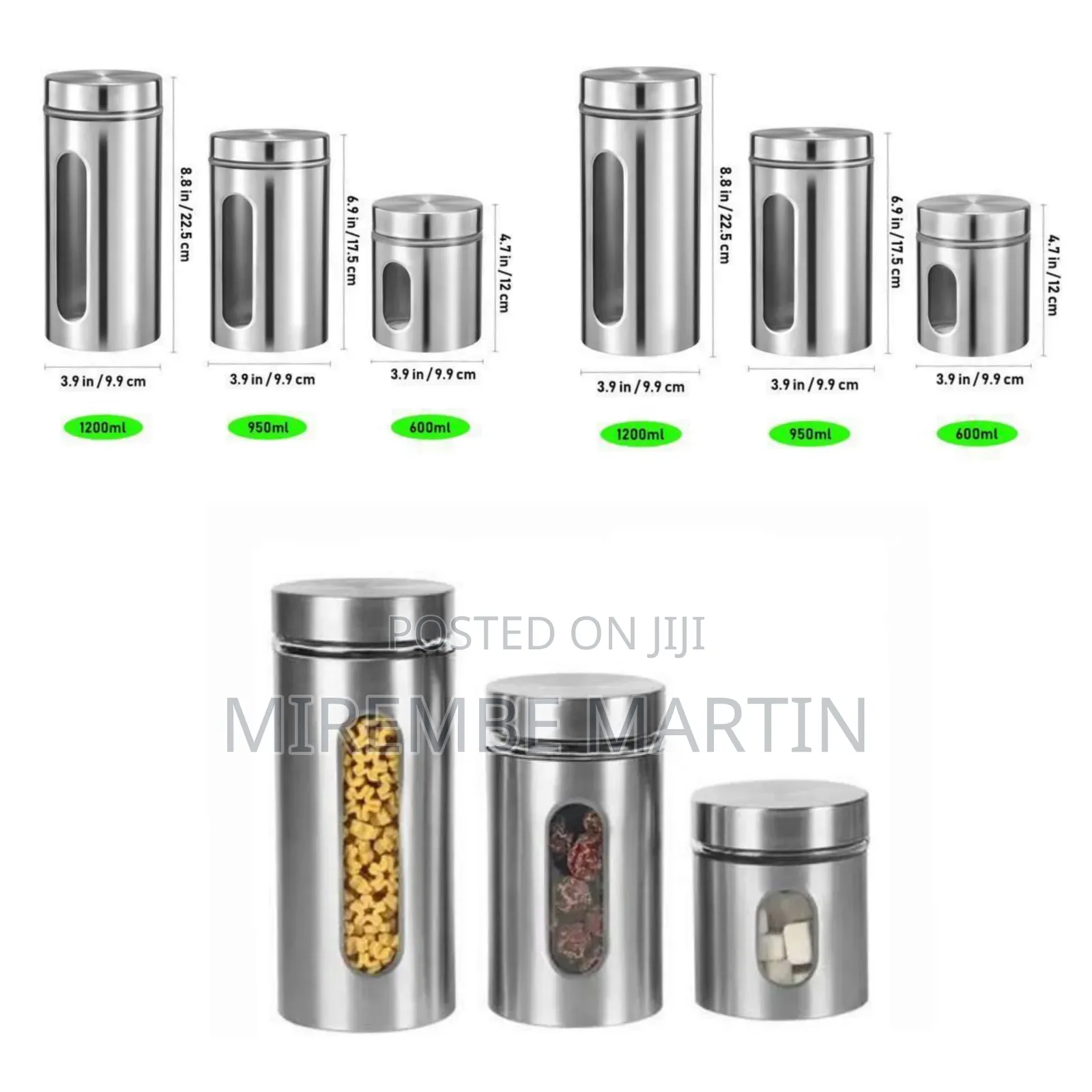 Set of Three Stainless Steel Kitchen Storage Canisters With Viewing