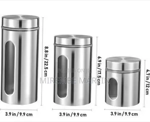 Set of Three Stainless Steel Kitchen Storage Canisters With Viewing