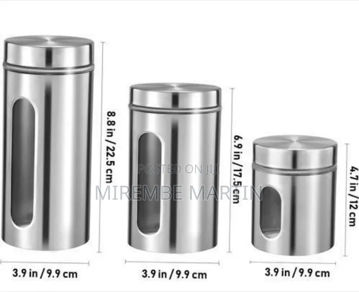 Set of Three Stainless Steel Kitchen Storage Canisters With Viewing