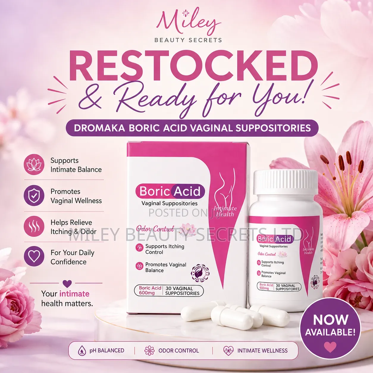 Dromaka Boric Acid Vaginal Suppositories 600mg 💗✨