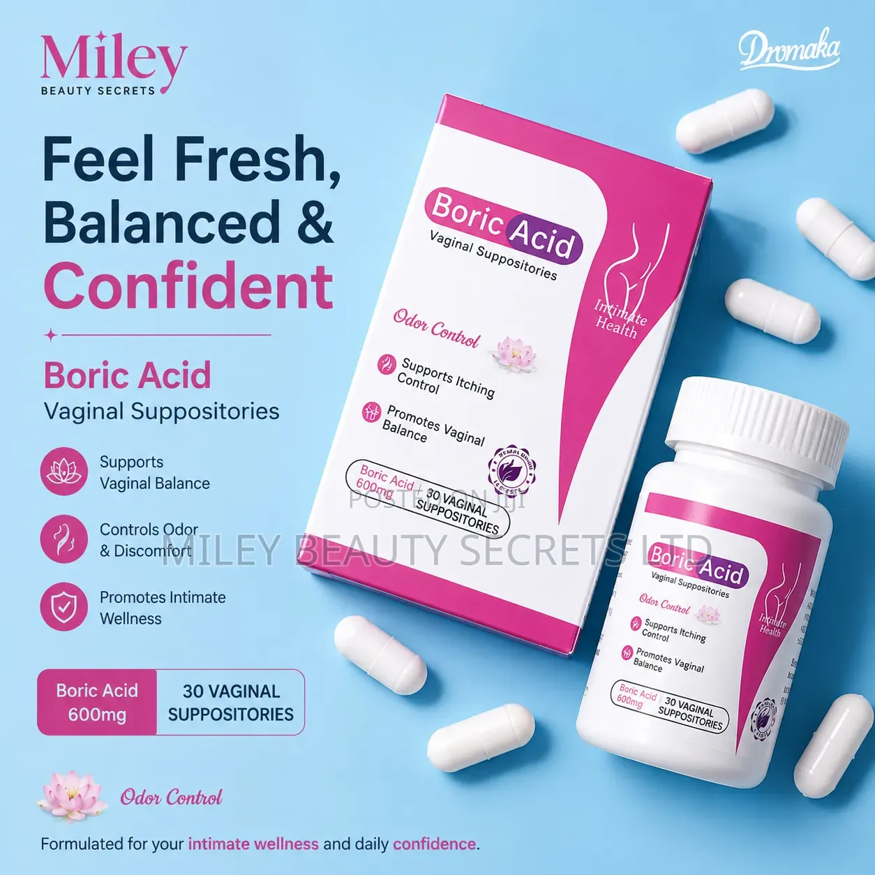 Dromaka Boric Acid Vaginal Suppositories 600mg 💗✨