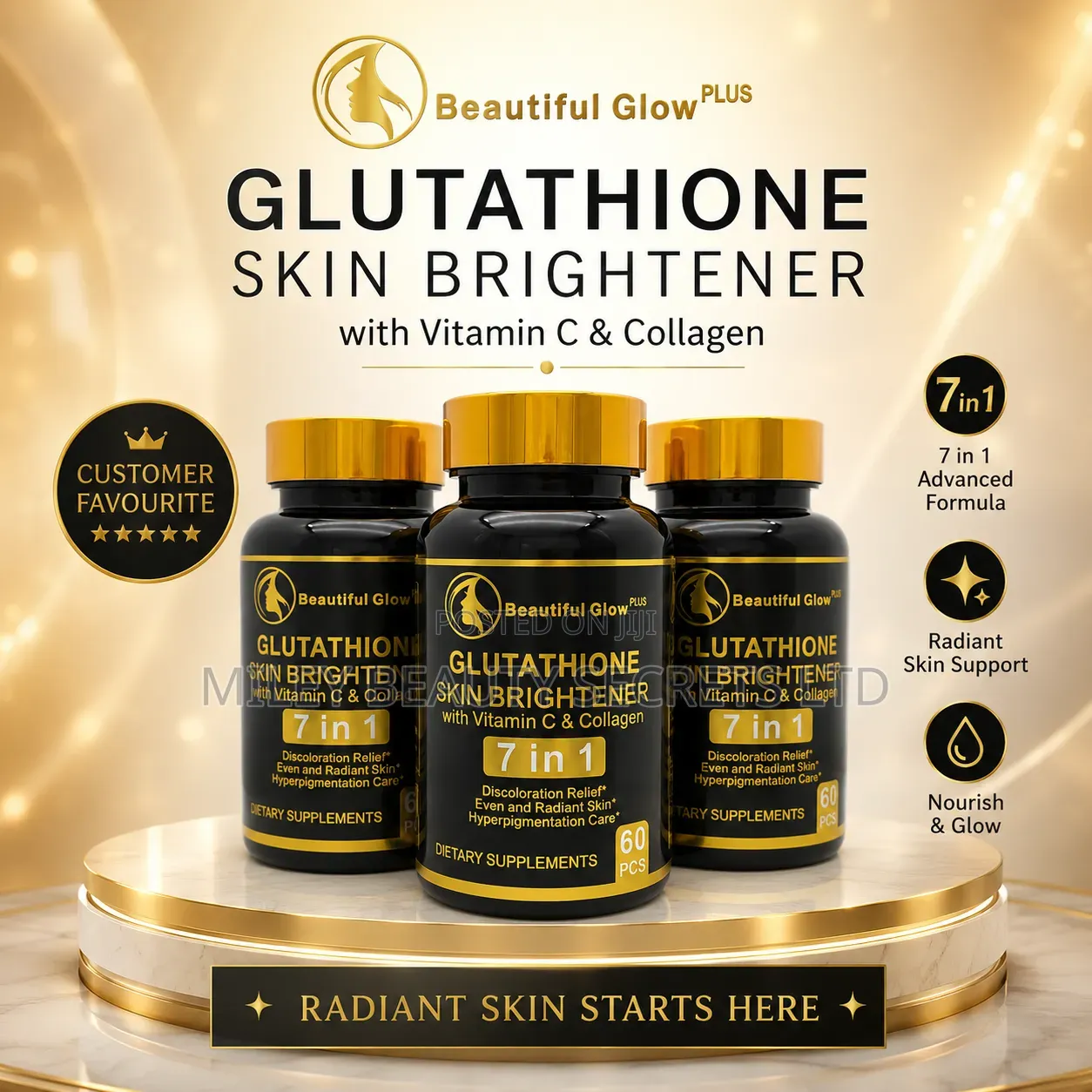 Beautiful Glow Plus Glutathione Skin Brightener 7 in 1 ✨🖤💛