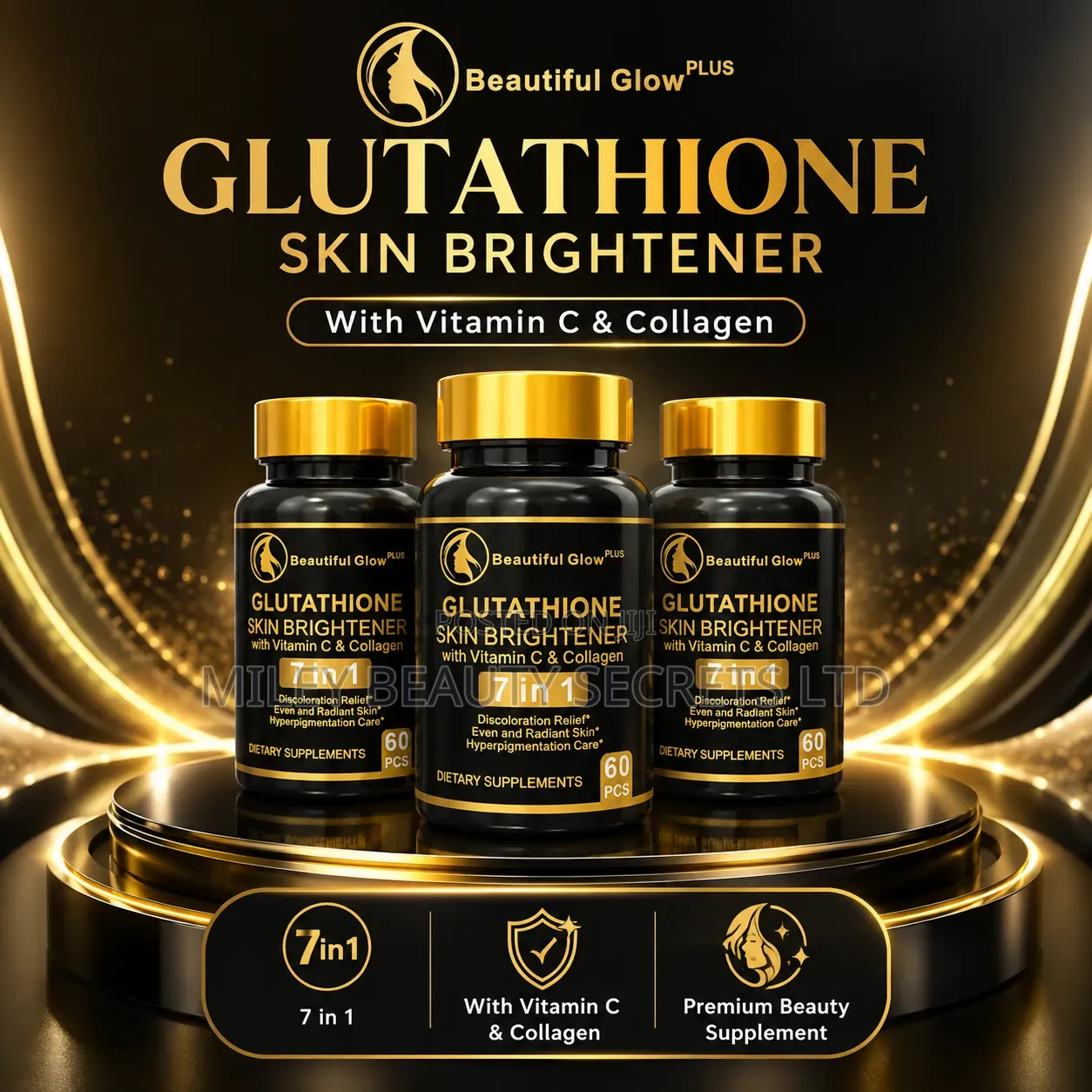 Beautiful Glow Plus Glutathione Skin Brightener 7 in 1 ✨🖤💛