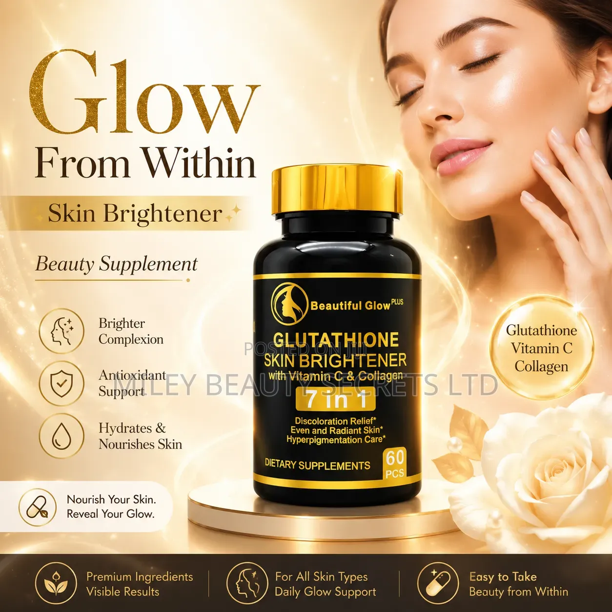 Beautiful Glow Plus Glutathione Skin Brightener 7 in 1 ✨🖤💛