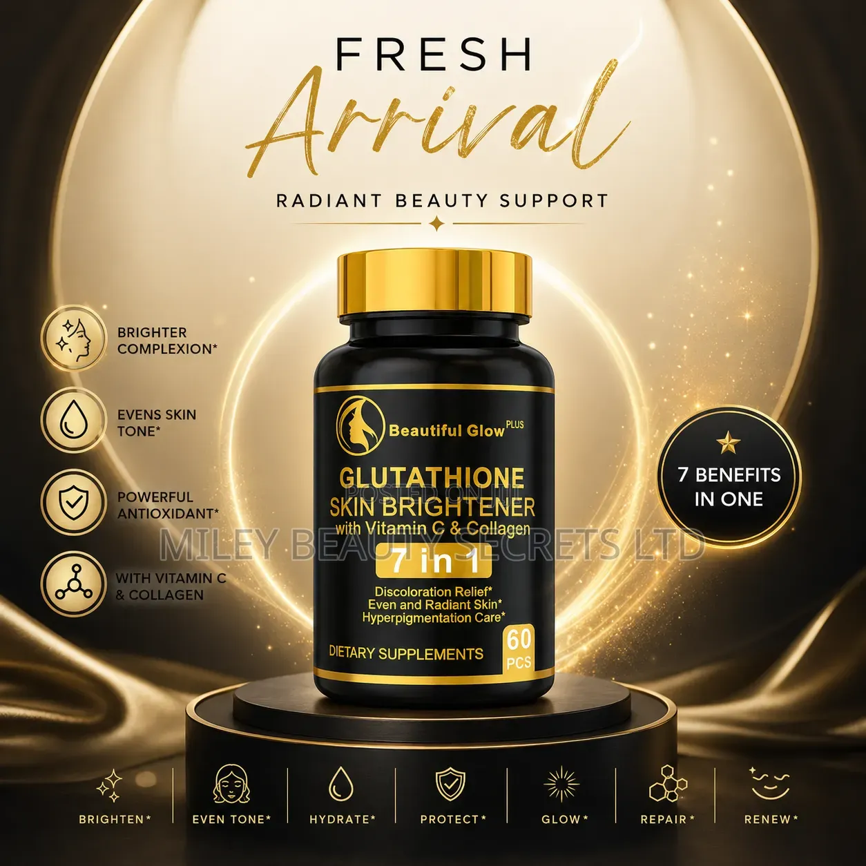 Beautiful Glow Plus Glutathione Skin Brightener 7 in 1 ✨🖤💛