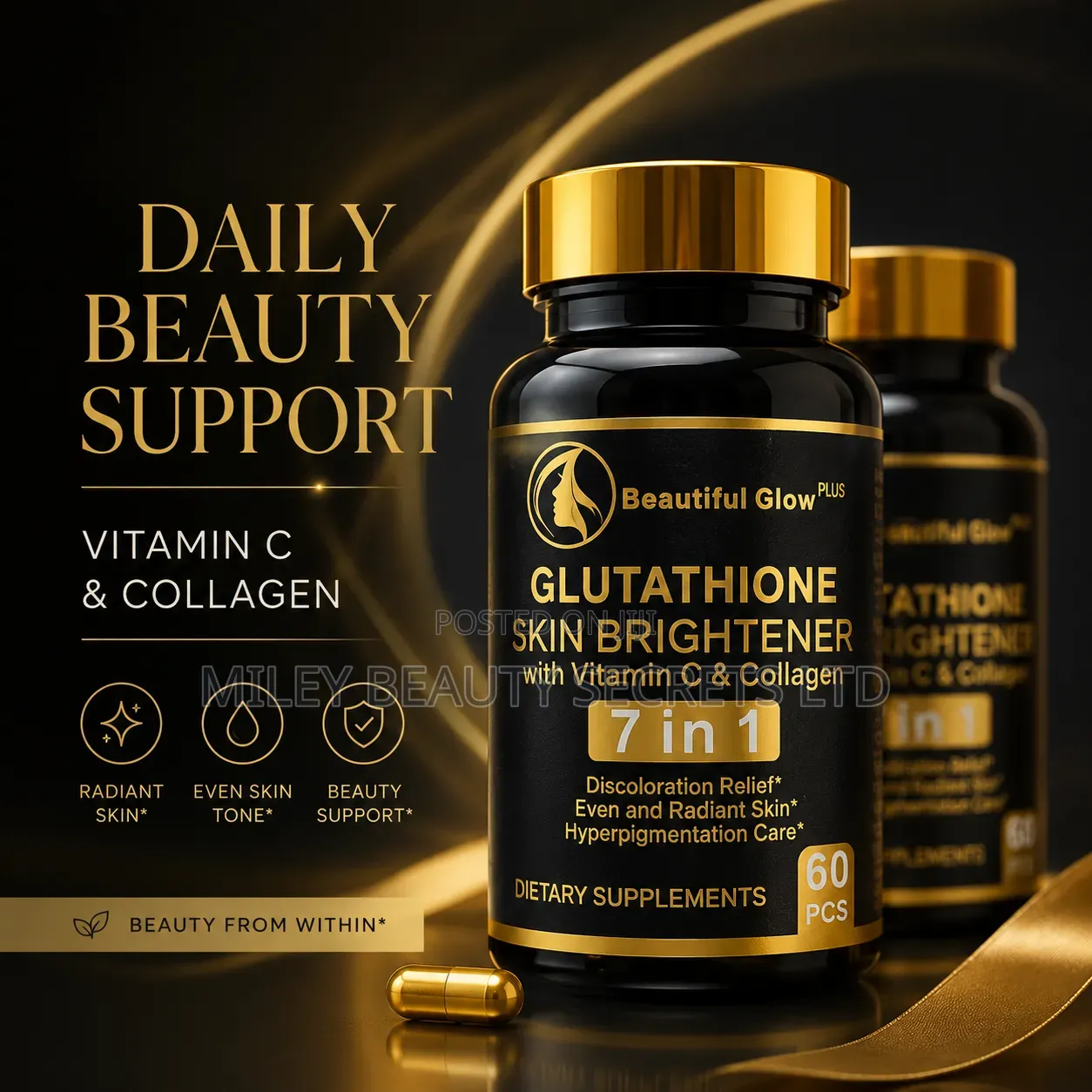 Beautiful Glow Plus Glutathione Skin Brightener 7 in 1 ✨🖤💛