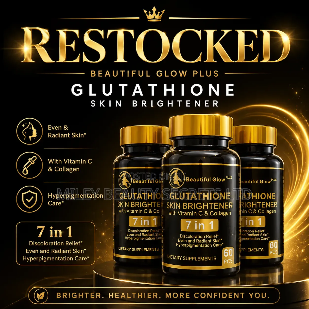 Beautiful Glow Plus Glutathione Skin Brightener 7 in 1 ✨🖤💛