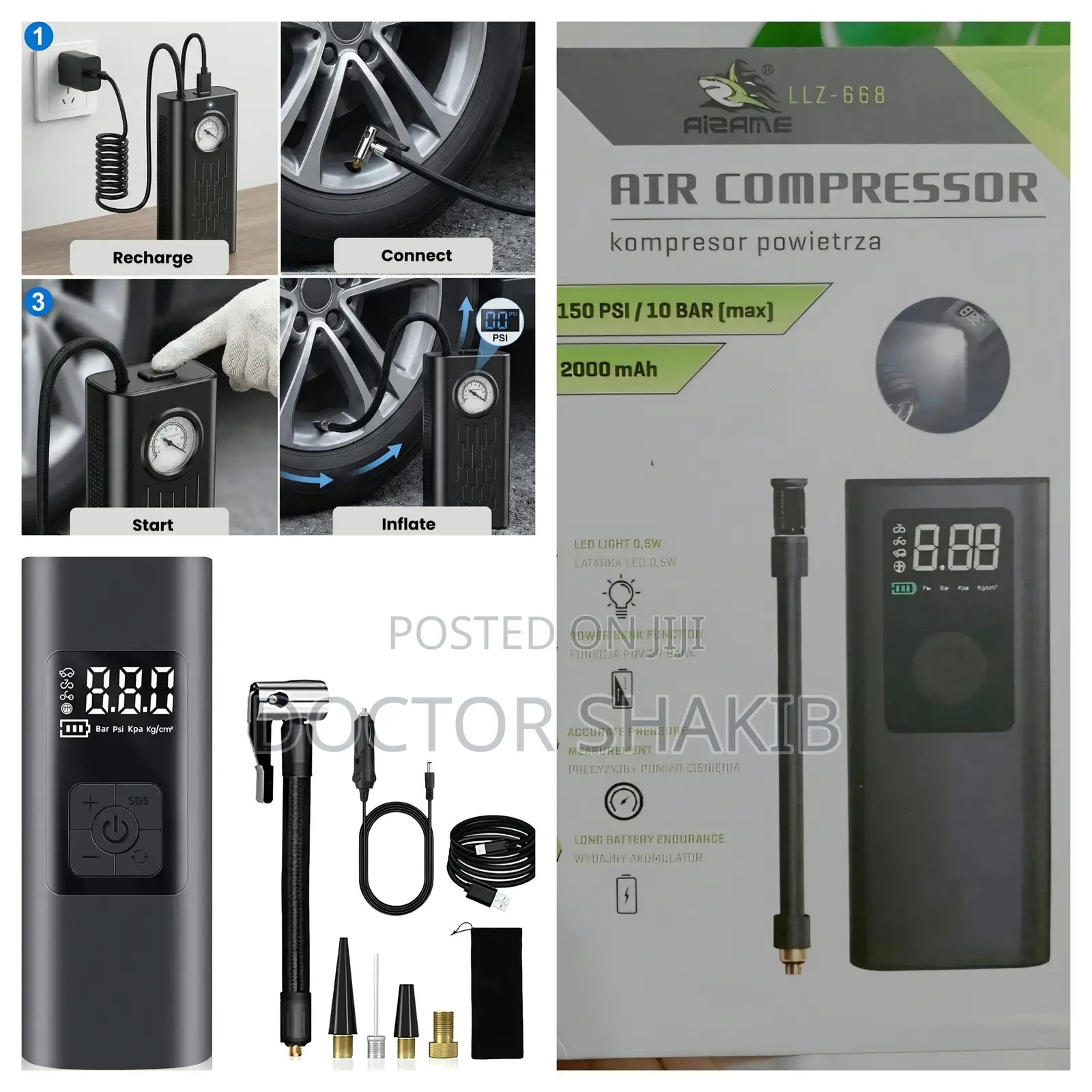 LLZ-668 Portable Cordless Air Compressor and Tyre Inflator.