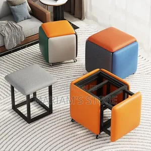 5-in-1 Nesting Cube Ottoman and Stool Set With a Metal Frame