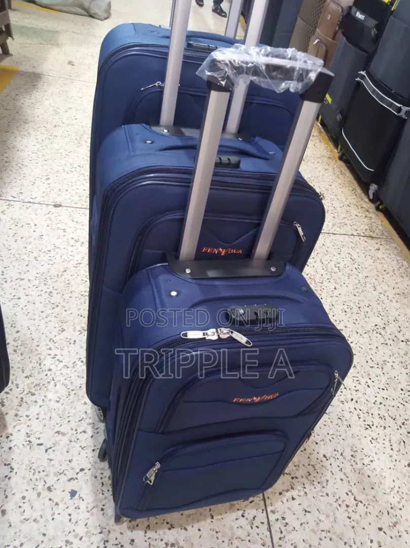 3 PCS Navy Blue Soft-Sided Fabric Trolley Suitcase