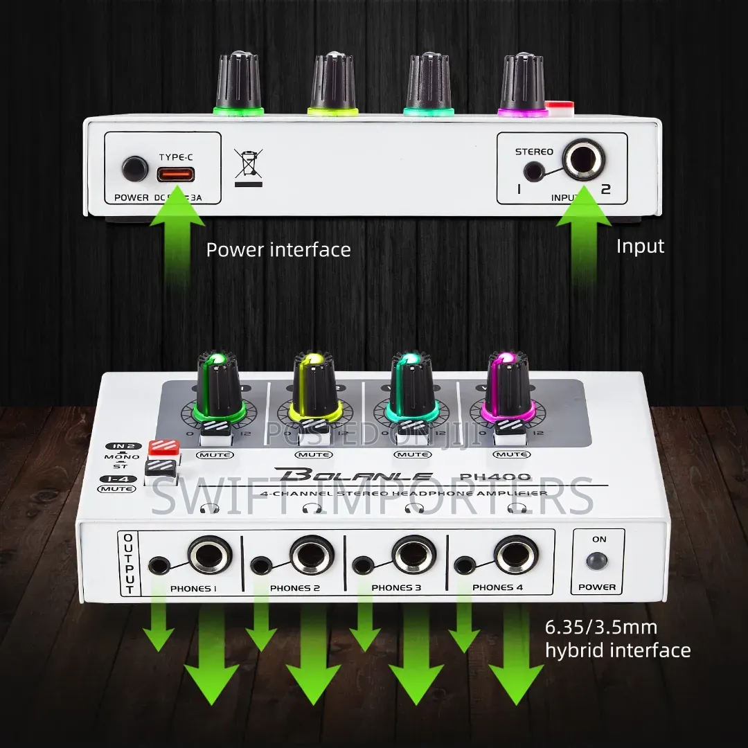 Headphone Amplifier PH400 8 Outputs and Mono Stereo Switch Band Radio