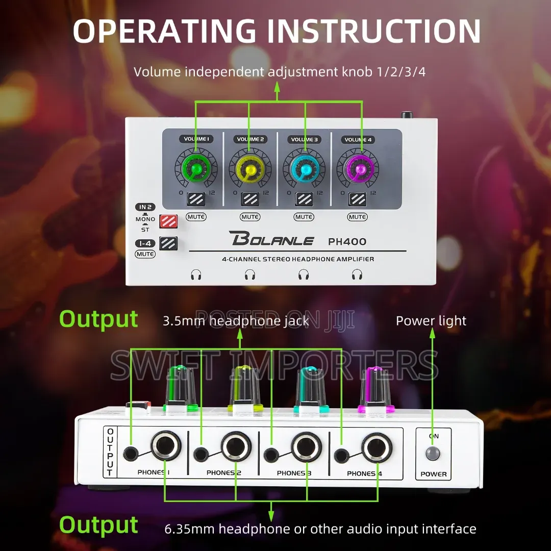 Headphone Amplifier PH400 8 Outputs and Mono Stereo Switch Band Radio