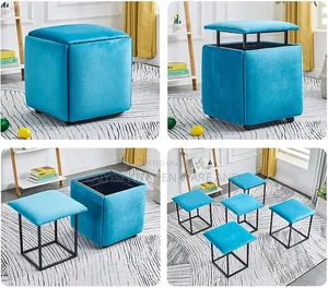 Chair Stool Combination, 5 in 1 Seating Cube Breathable Suede Footrest