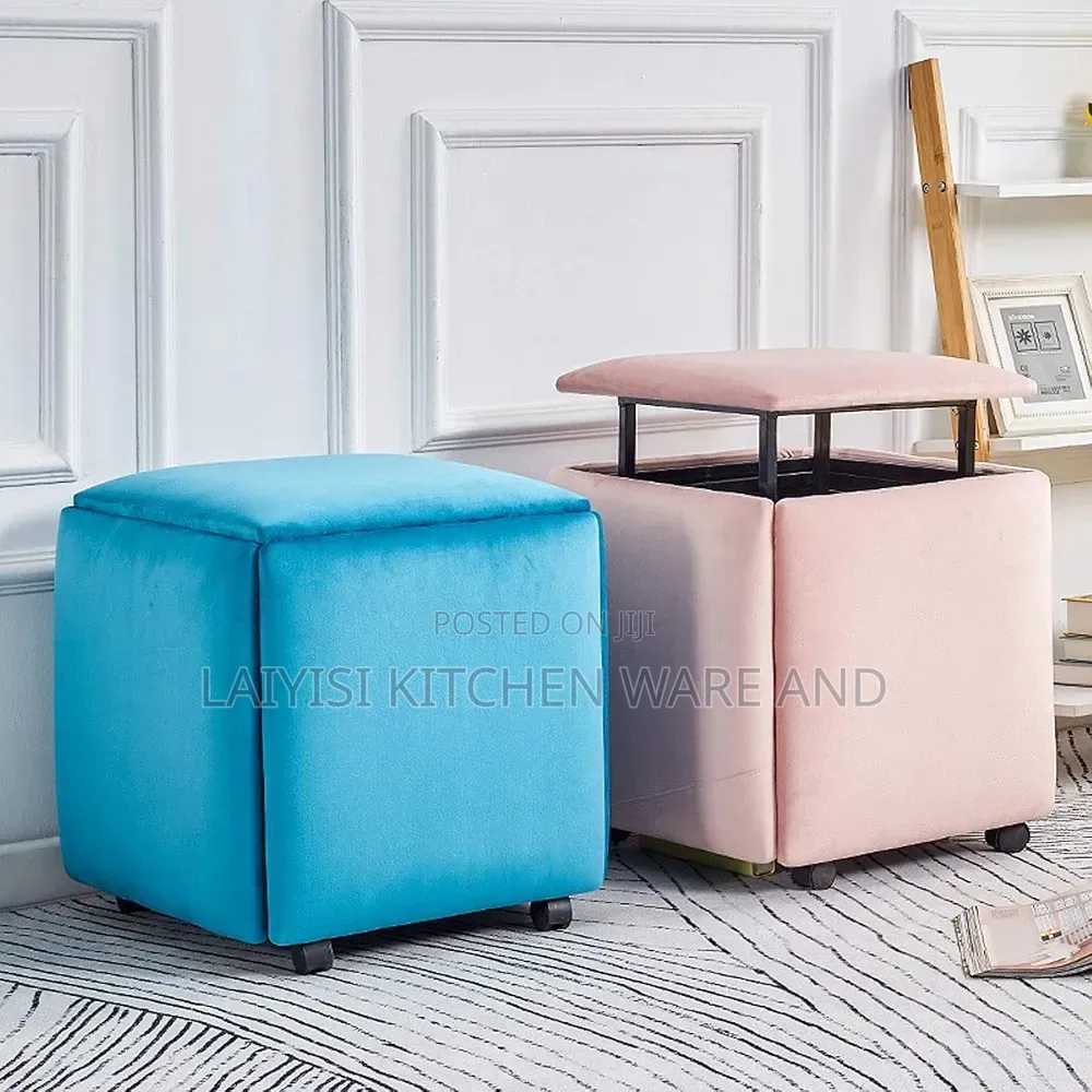 Chair Stool Combination, 5 in 1 Seating Cube Breathable Suede Footrest