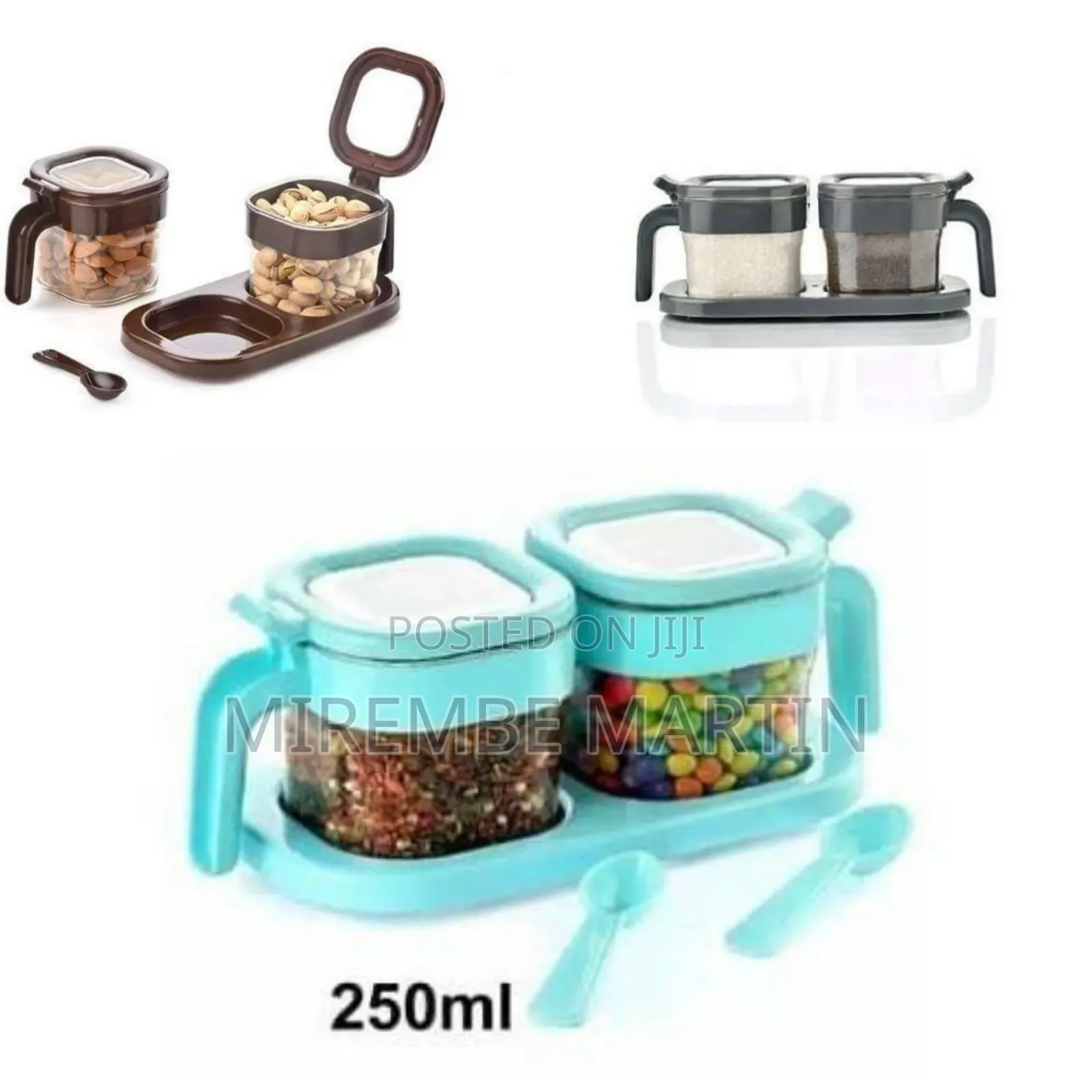 Dual Spice and Condiment Dispenser Set With Serving Tray